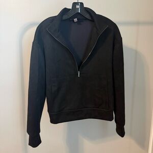 Tahari Faux Suade Black Half-Zip Sweatshirt, size medium